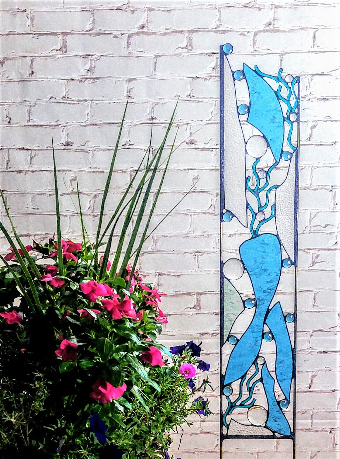 Nautical Stained Glass Panel with Ocean Themed Stained Glass Art. "Tidal Pool"