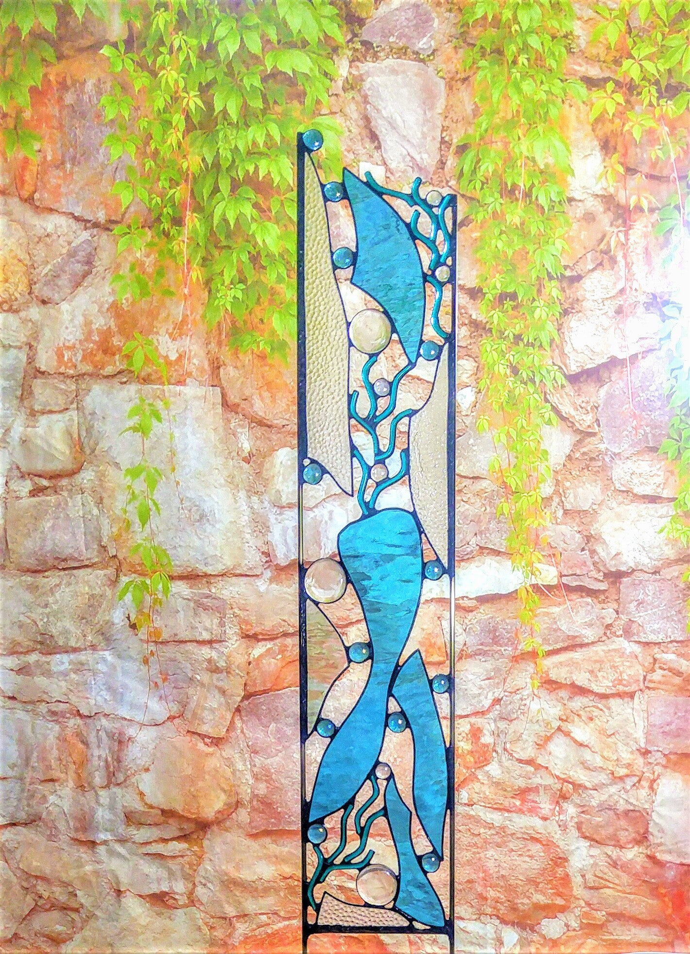Nautical Stained Glass Panel with Ocean Themed Stained Glass Art. "Tidal Pool"