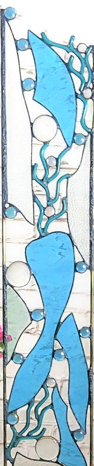 Nautical Stained Glass Panel with Ocean Themed Stained Glass Art. "Tidal Pool"