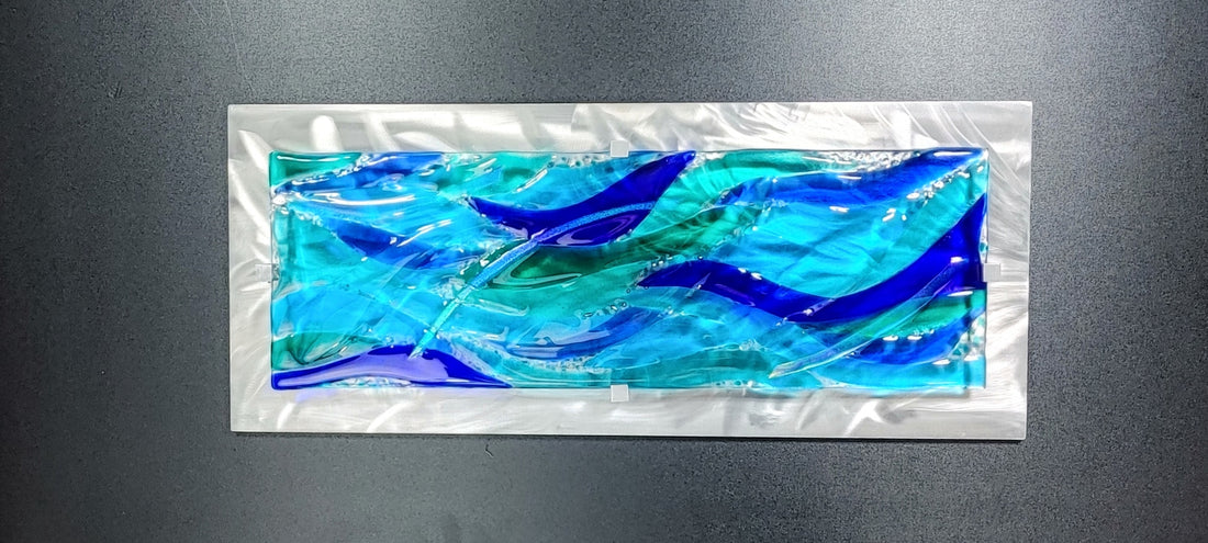 Metal and Glass Art Panel Fused Ocean Themed Stained Fused Glass. "Water Ways"