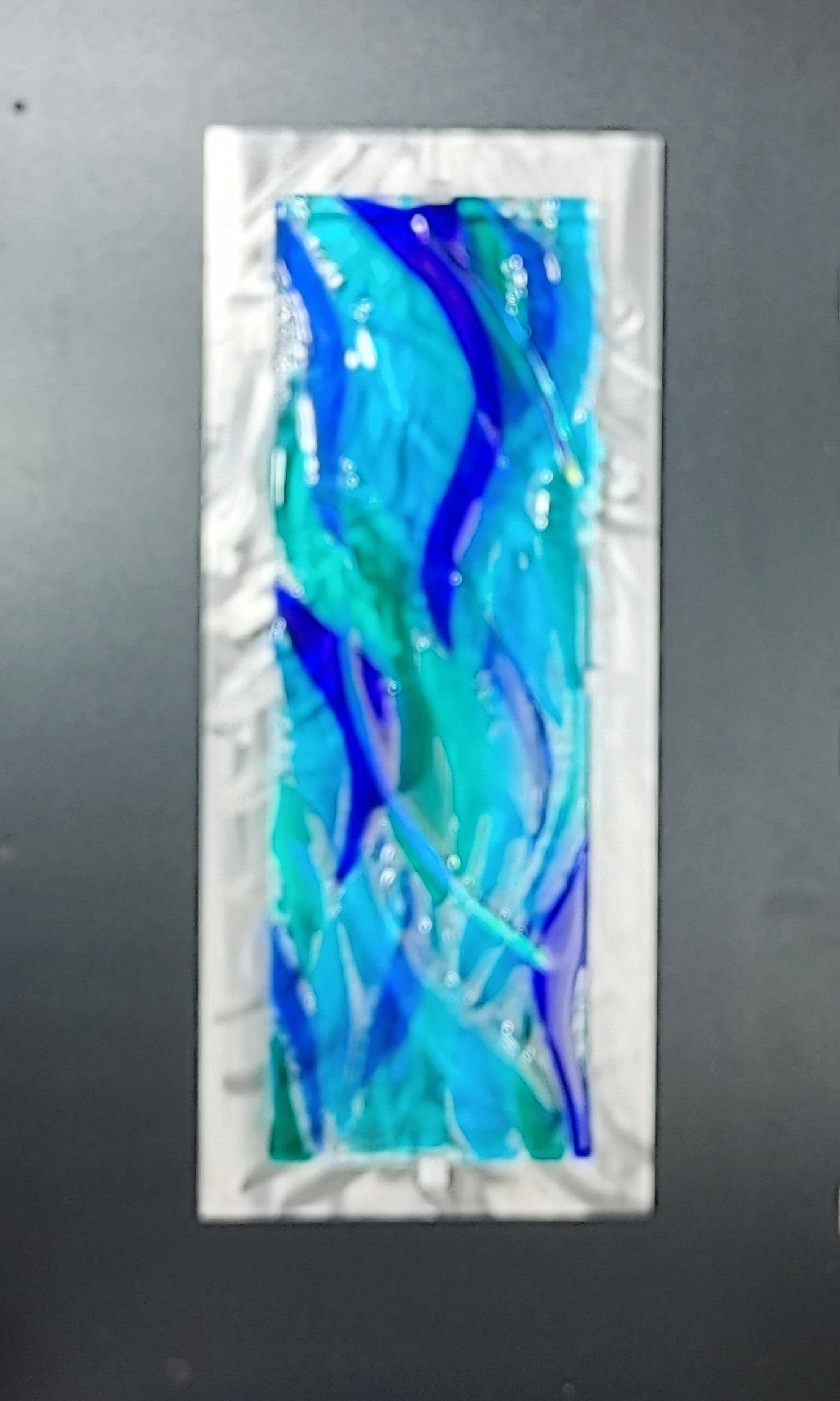 Metal and Glass Art Panel Fused Ocean Themed Stained Fused Glass. "Water Ways"