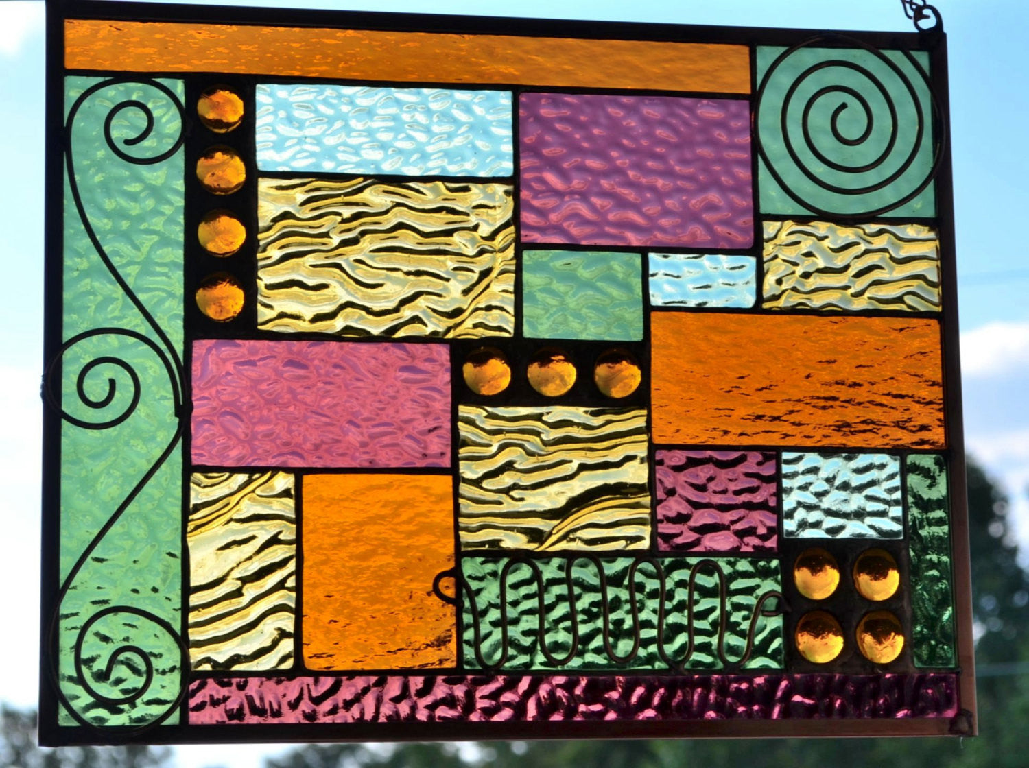 Stained Glass Window Design Geometric Design Fall Colors. "Coppery Fall 2"