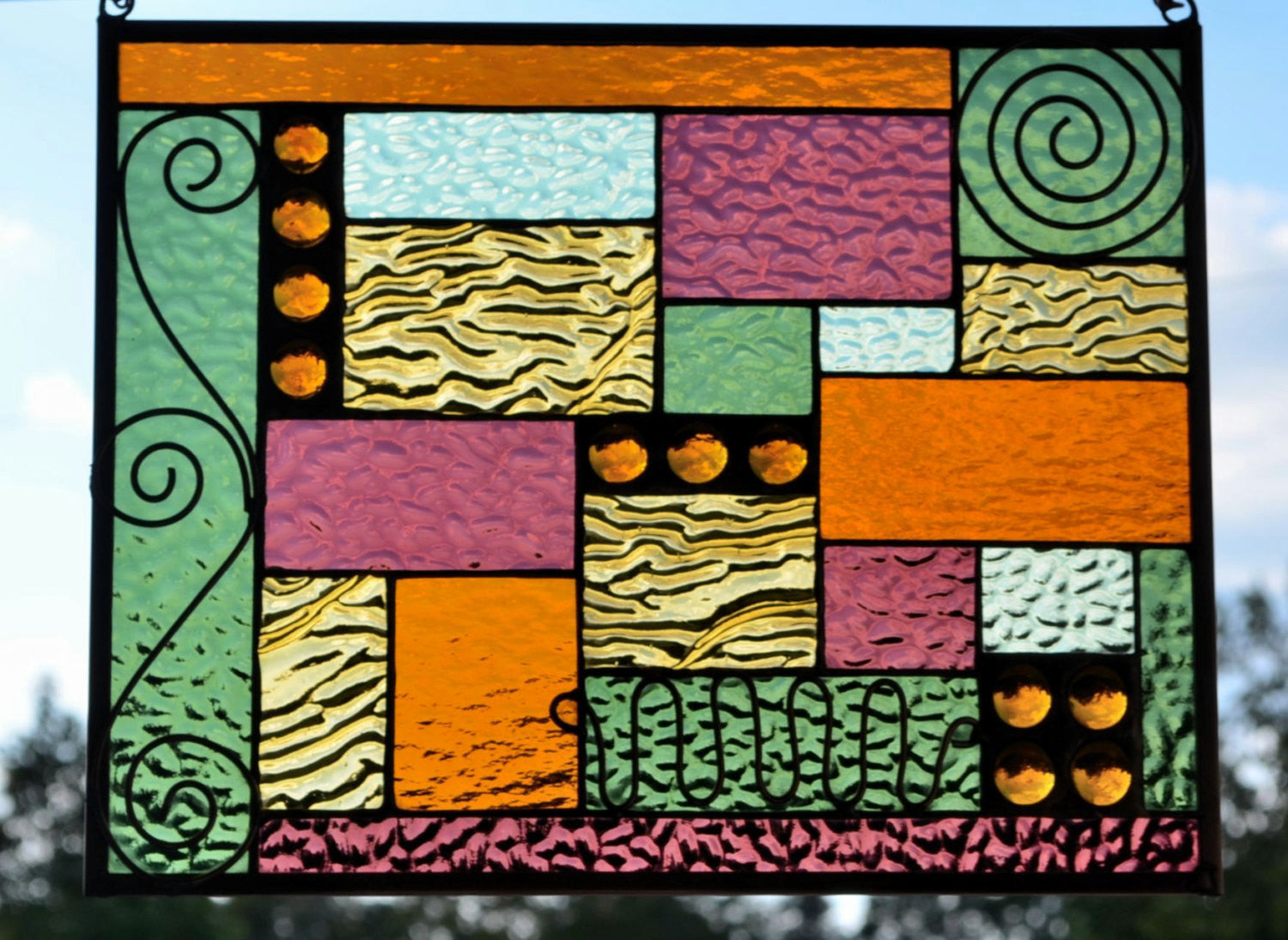 Stained Glass Window Design Geometric Design Fall Colors. "Coppery Fall 2"