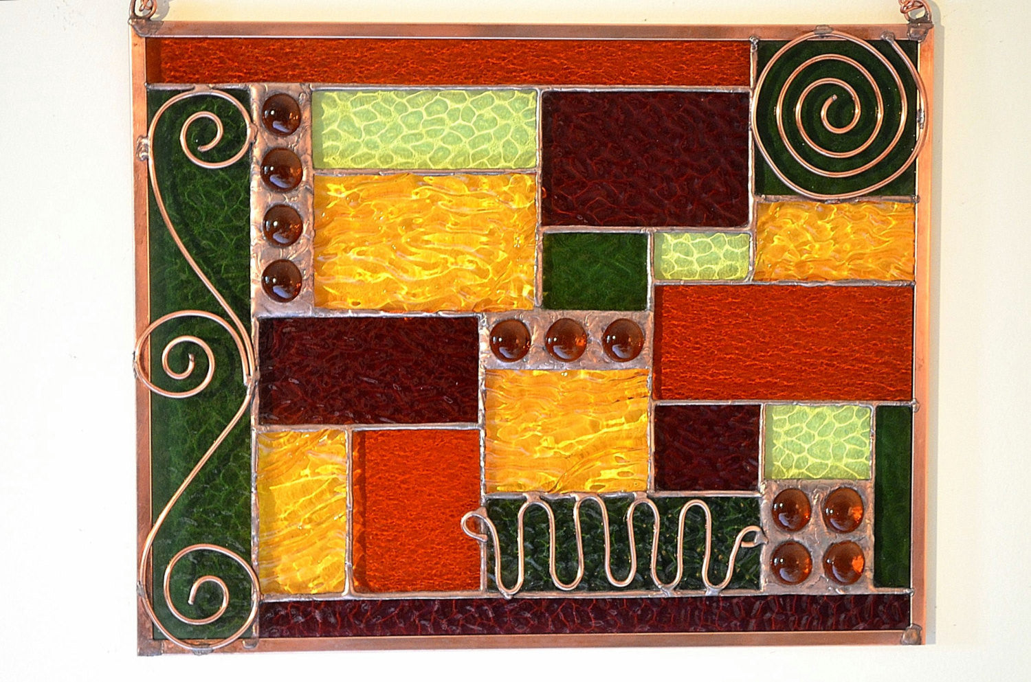 Stained Glass Window Design Geometric Design Fall Colors. "Coppery Fall 2"