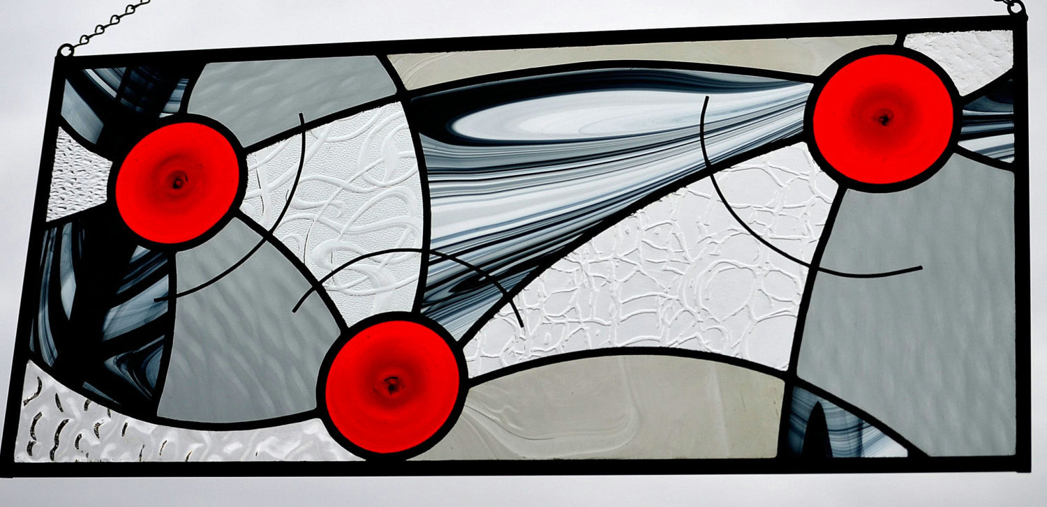 Hanging Contemporary Stained Glass Window Panel Designed for Privacy. "In Motion"