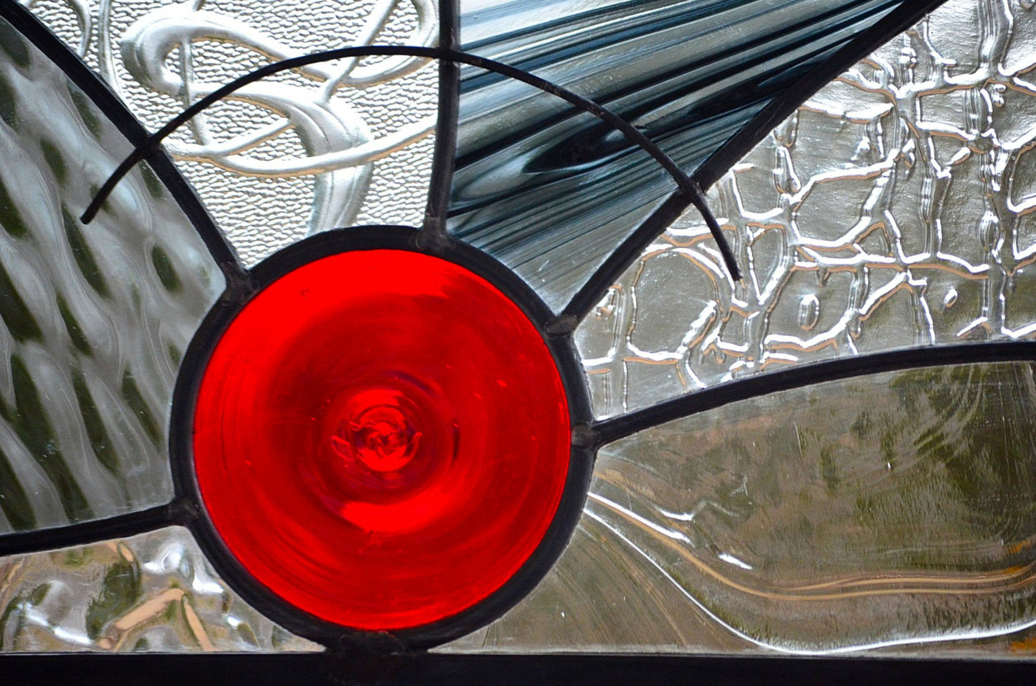 Hanging Contemporary Stained Glass Window Panel Designed for Privacy. "In Motion"