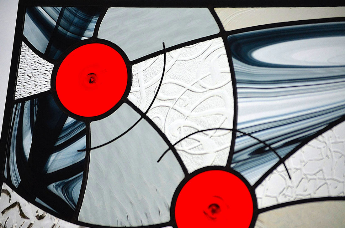 Hanging Contemporary Stained Glass Window Panel Designed for Privacy. "In Motion"