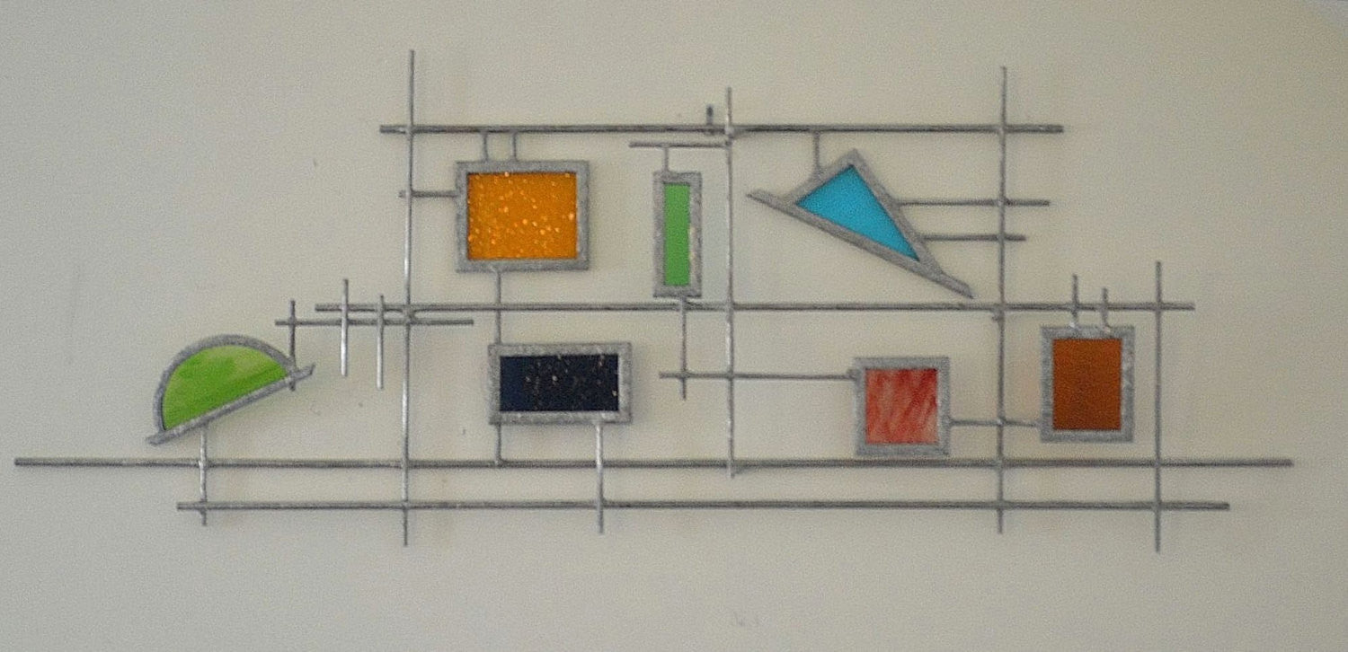 3D Metal Wall Art with Stained Glass in Rainbow Colors. "3D Retro"