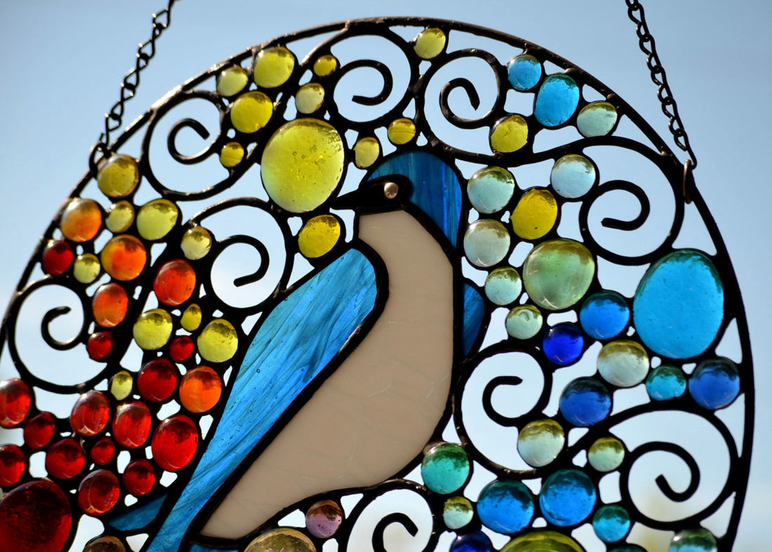 Custom Stained Glass Art for Bird Lovers Stained Glass Panel. "Tree Swallow"