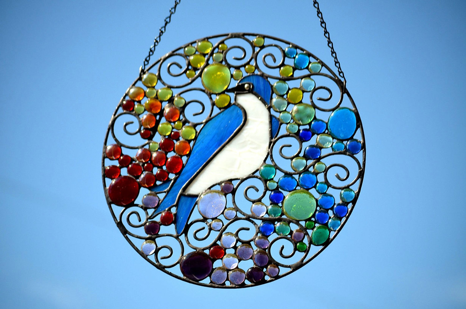 Custom Stained Glass Art for Bird Lovers Stained Glass Panel. "Tree Swallow"