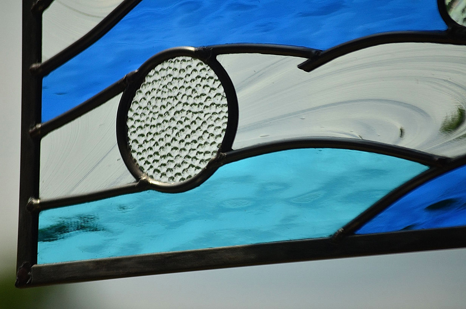 Leaded Stained Glass Panel is Ocean Themed Stained Glass Art. "Currents"