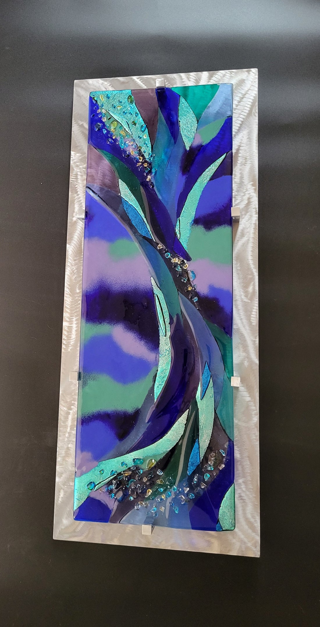 Large Fused Glass Art Panel Contemporary Glass Wall Art. &quot;Poseidon Plays&quot;
