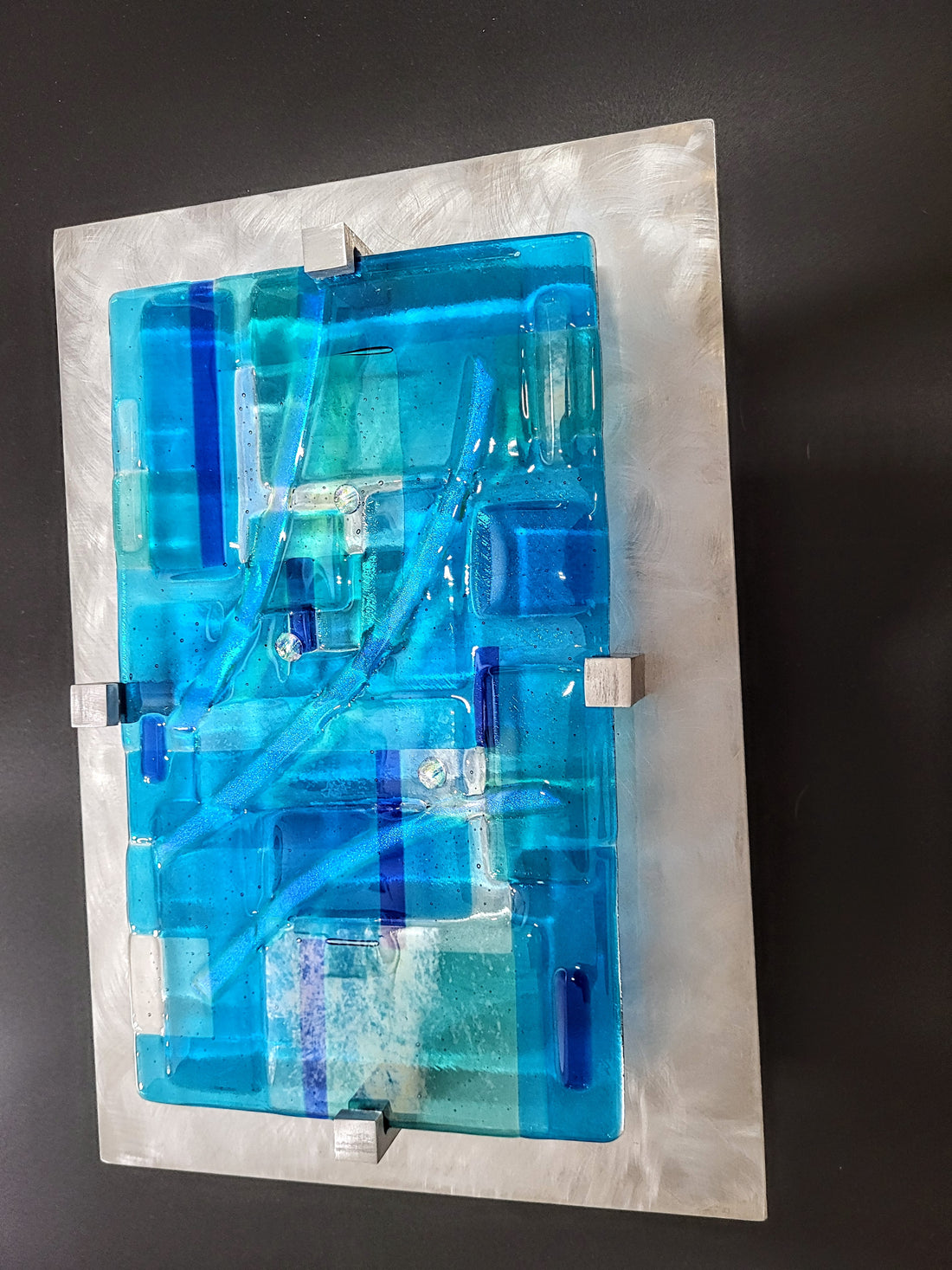Hanging Fused Glass Art Panel Fused Stained Glass. "Building Blocks"