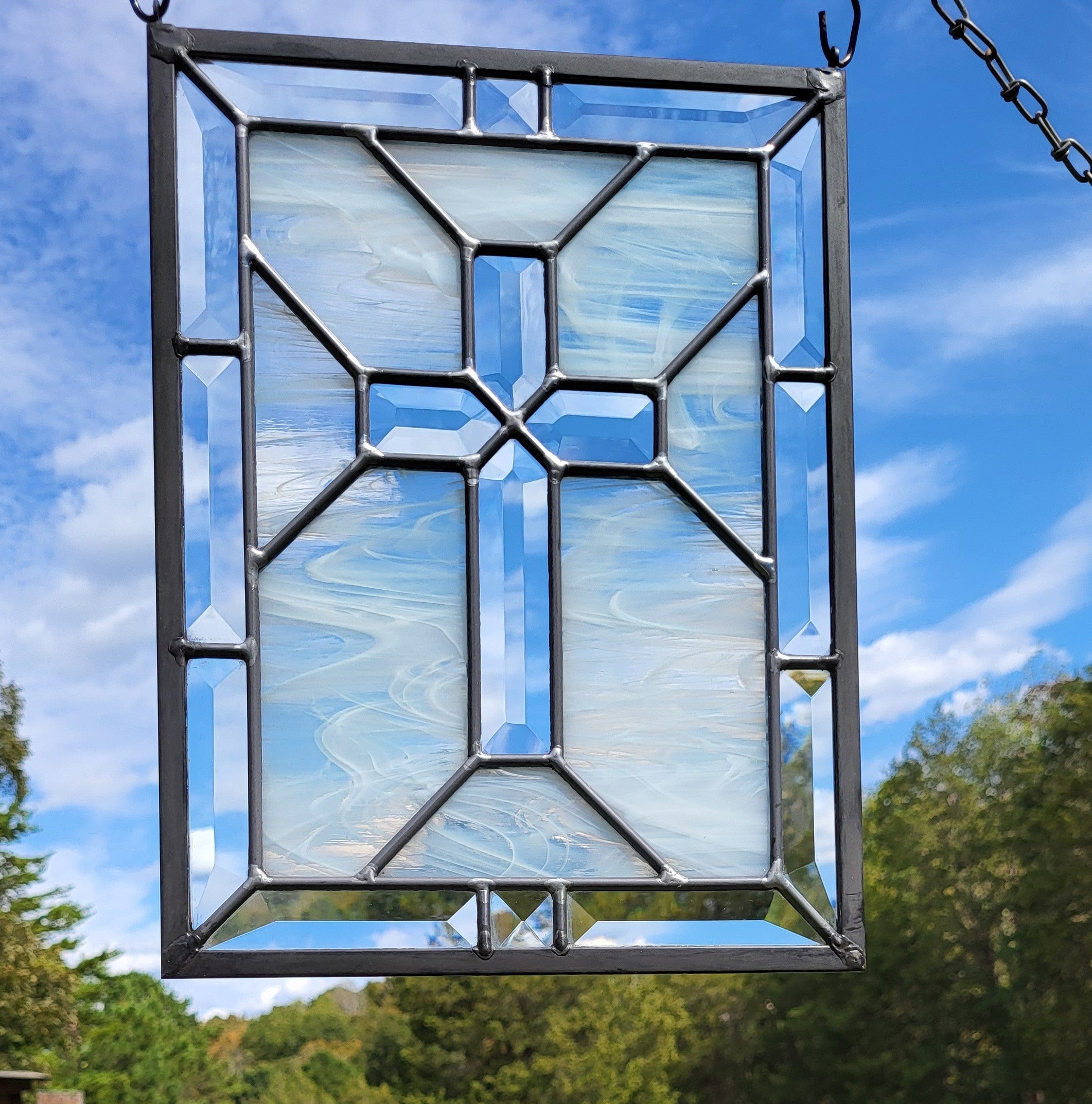 Leaded Christian cross stained glass window panel