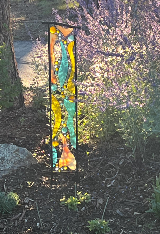 Tall Stained Glass Yard Stake for Outdoor Garden Decoration.  &