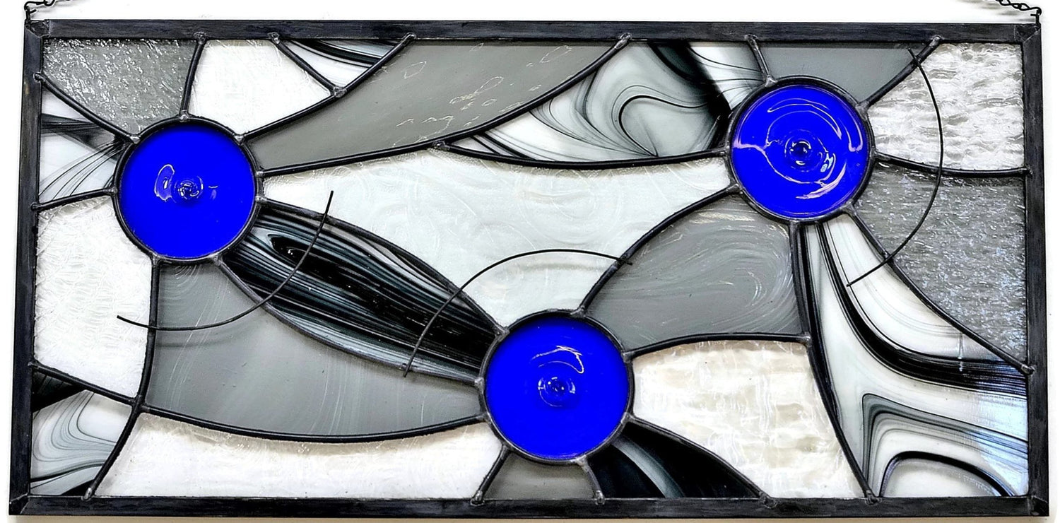 Custom Leaded Stained Glass Panel - Blue Moons