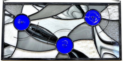 Custom Leaded Stained Glass Panel - Blue Moons