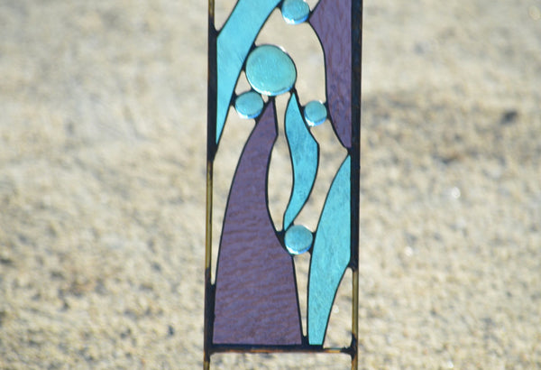 Contemporary Abstract Stained Glass Yard Art in Blue and Purple- 'Butterfly Wings'