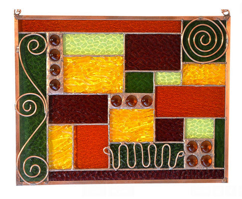 Stained Glass Window Design with Copper Accents and Fall Colors.  &