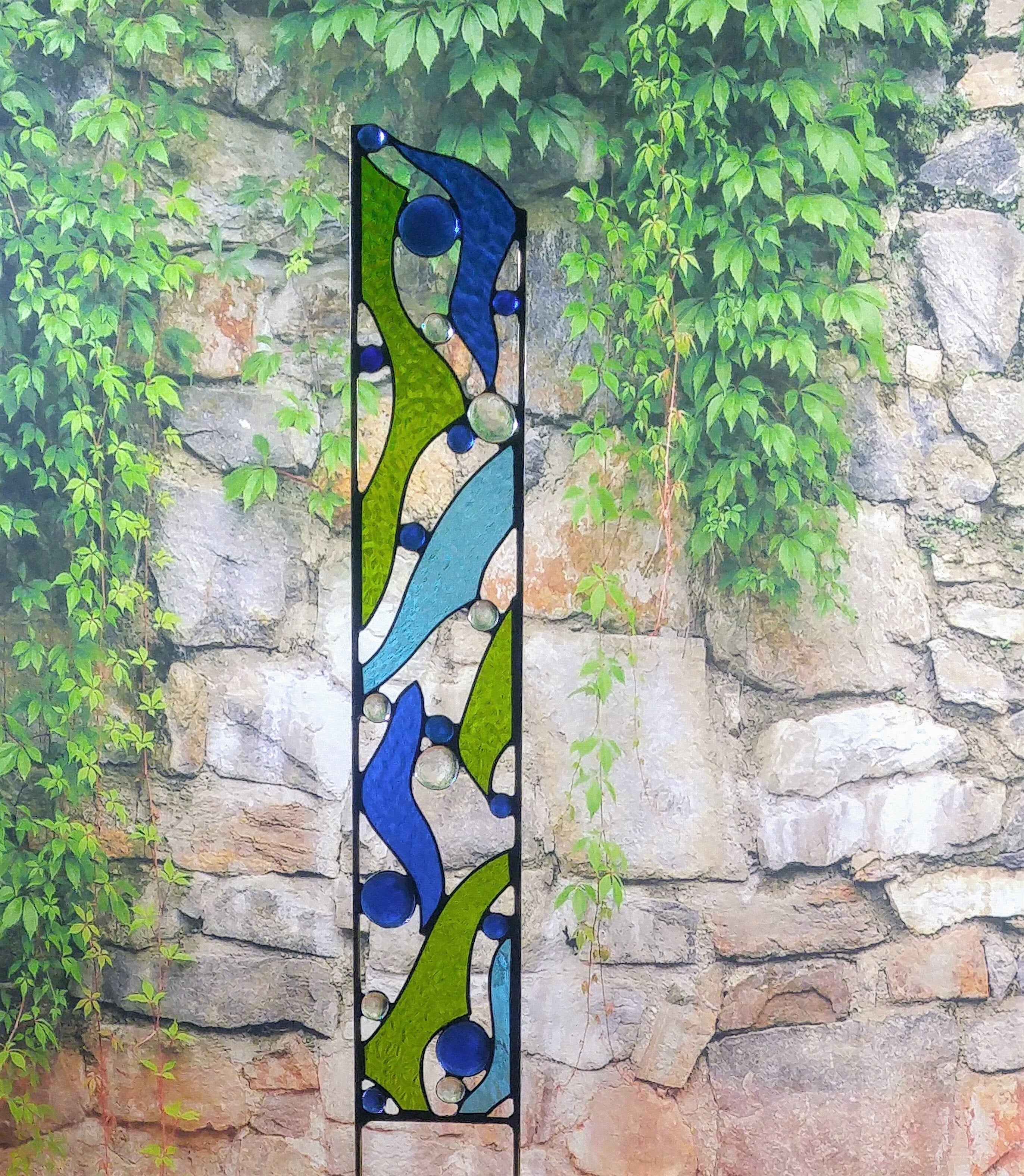 stained glass garden sculpture by Windsong Glass Studio