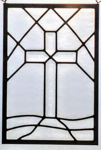 cross stained glass window panel