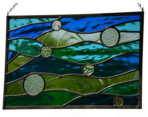 Leaded Stained Glass Panel in Nautical Colors -  'Currents'