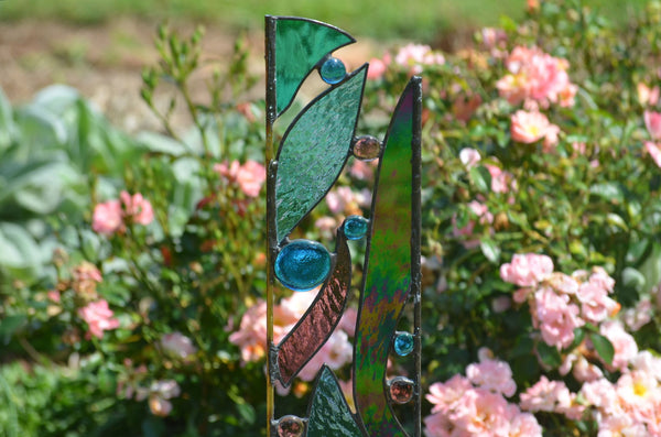 Stained Glass Garden Stake - Peacock Feathers