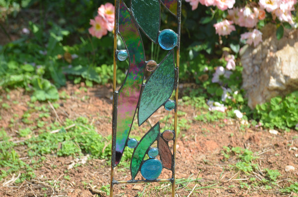 Stained Glass Garden Stake - Peacock Feathers