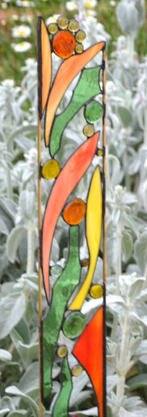 Stained Glass Garden Art in Peach, Yellow, Green