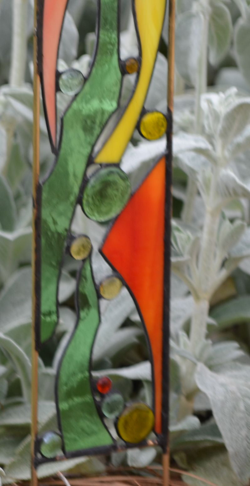 Stained Glass Garden Art in Peach, Yellow, Green - &