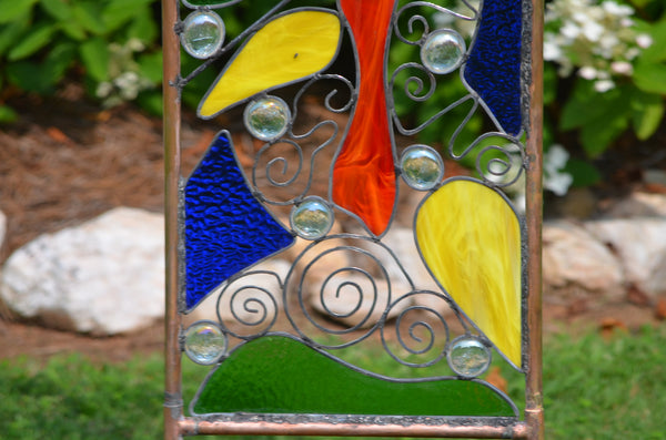 Copper and Stained Glass Yard Art - 'Fantasy'