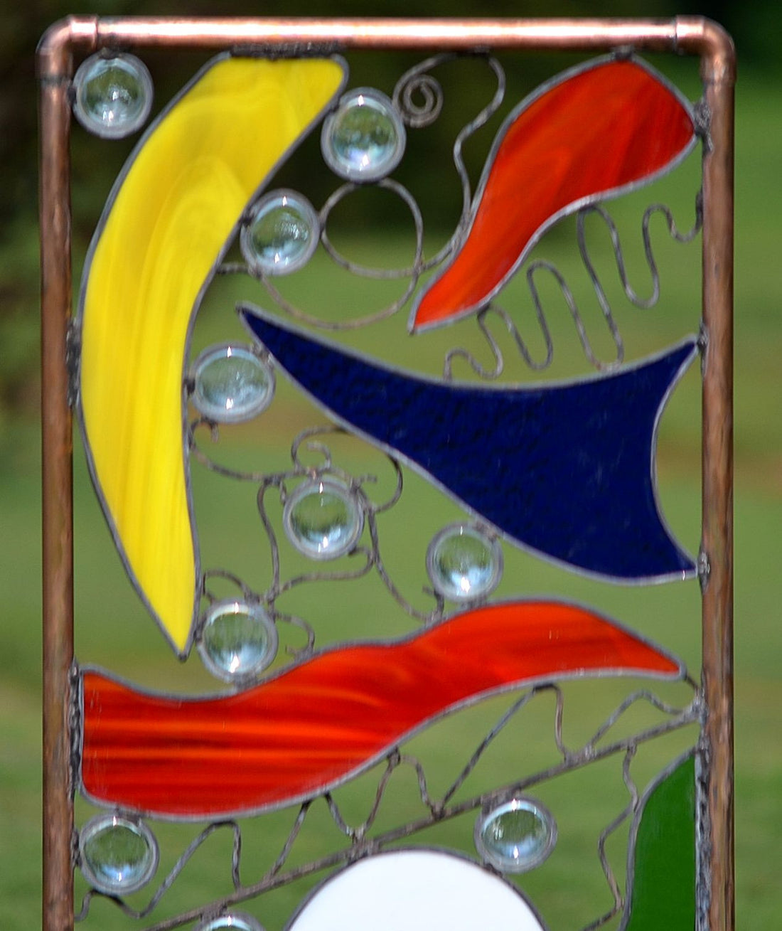 Contemporary Abstract Garden Art Copper and Stained Glass Yard Art. &quot;Fantasy&quot;