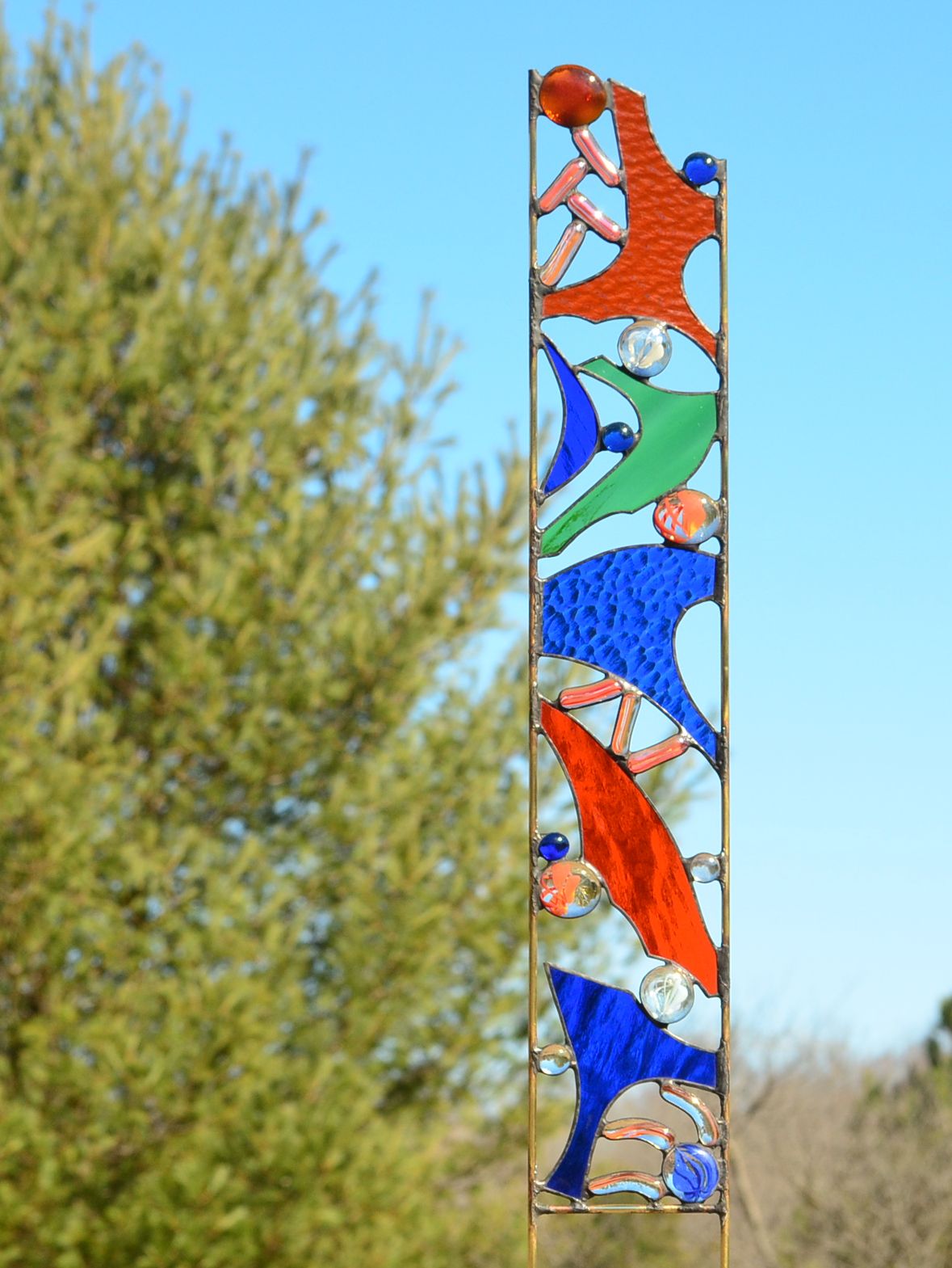 stained glass garden stake by Windsong Glass Studio