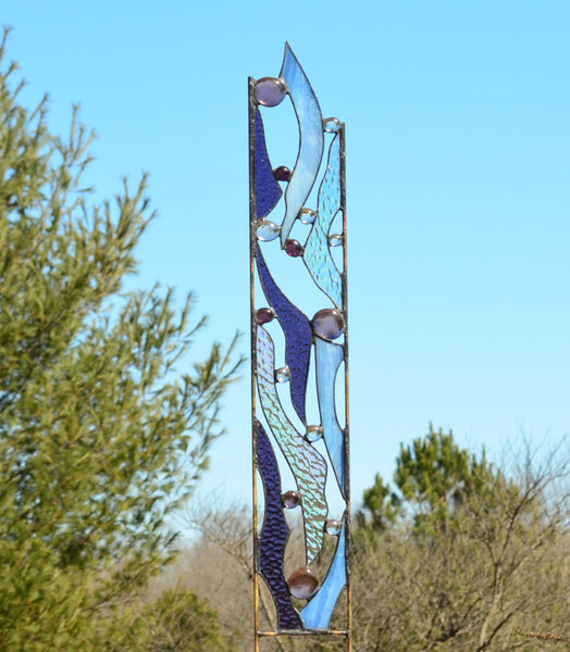 stained glass garden sculpture by Windsong Glass Studio