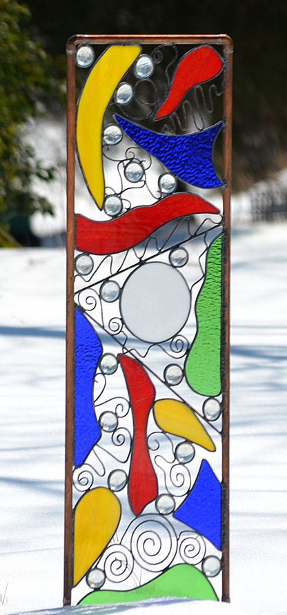 Contemporary Abstract Garden Art Copper and Stained Glass Yard Art. &quot;Fantasy&quot;