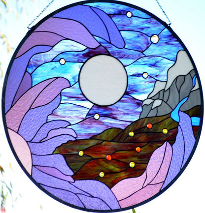 Large Custom Stained Glass Window Hanging Gift for Art Lover. &quot;Orchid Embrace&quot;