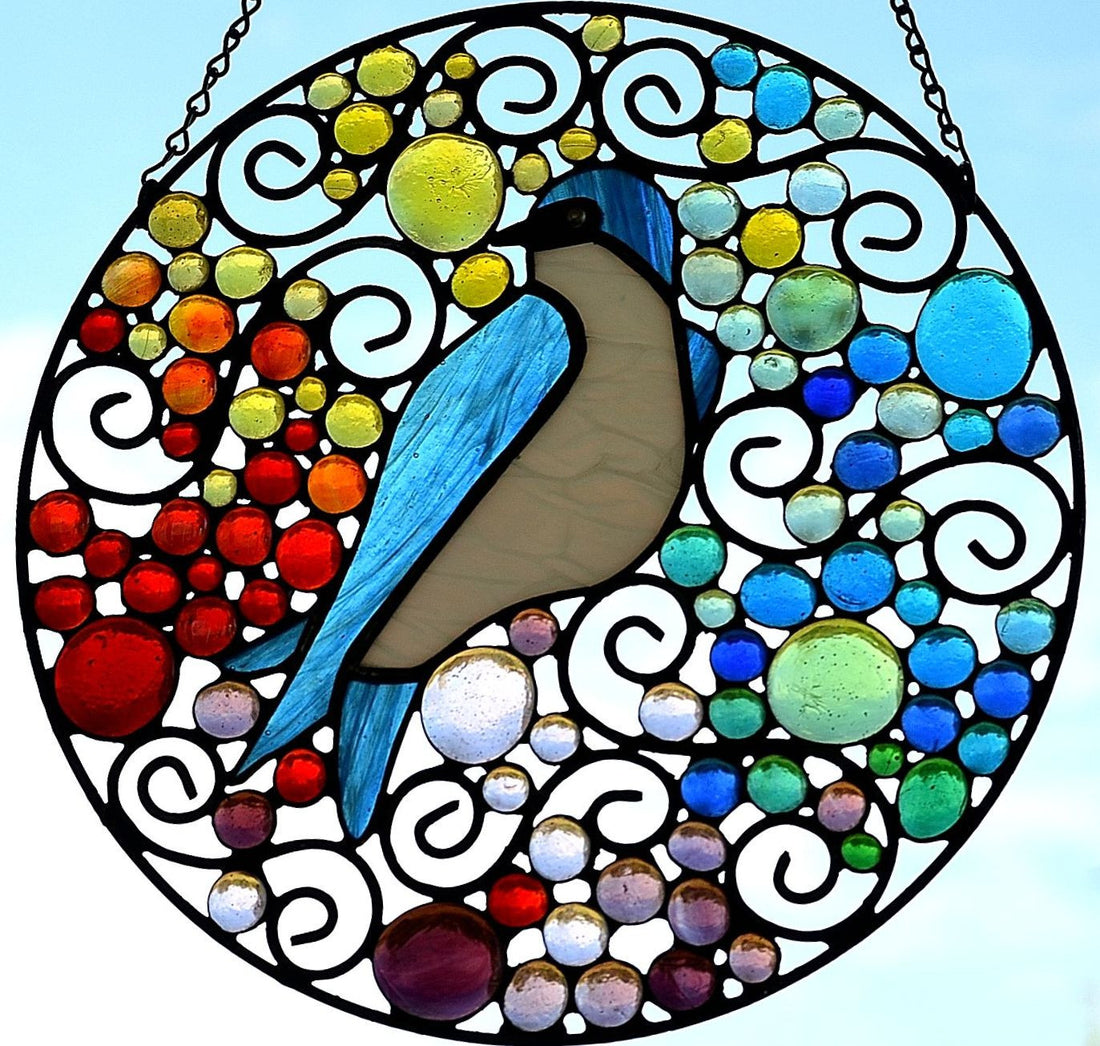 Custom Stained Glass Art for Bird Lovers Stained Glass Panel. &quot;Tree Swallow&quot;