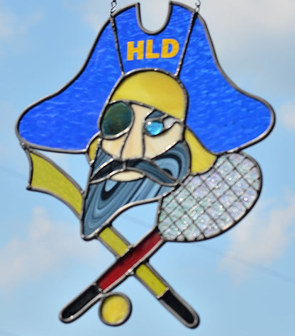 Custom Stained Glass Panel for Home Game Room. &quot;Tennis Pirate&quot;
