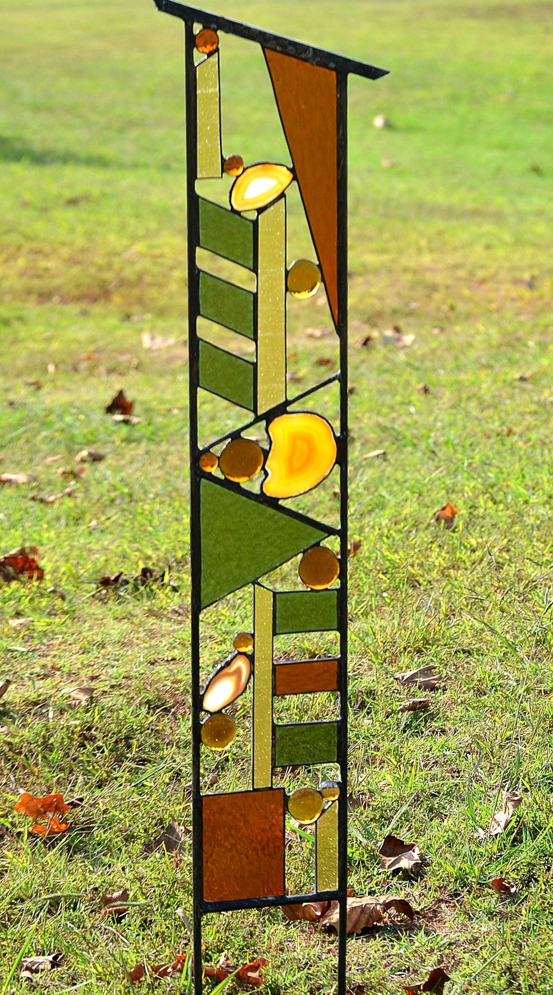 Large Stained Glass Garden Art for Outdoor Garden Decoration. &quot;Fall Patterns&quot;