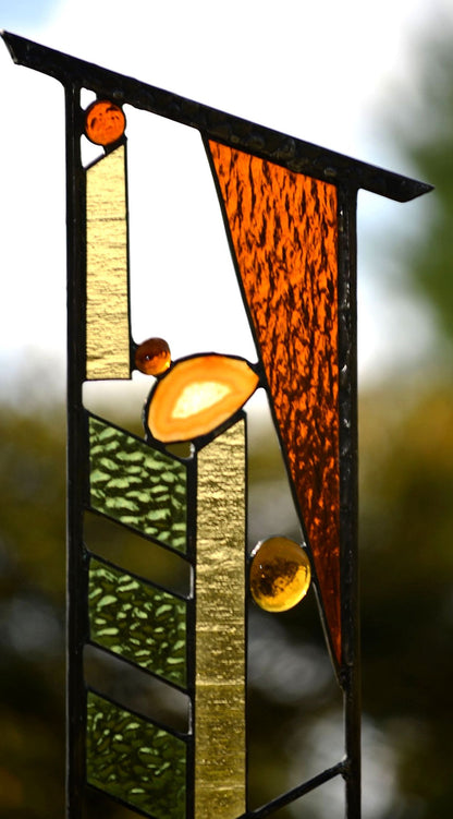 Large Stained Glass Garden Art for Outdoor Garden Decoration. &quot;Fall Patterns&quot;