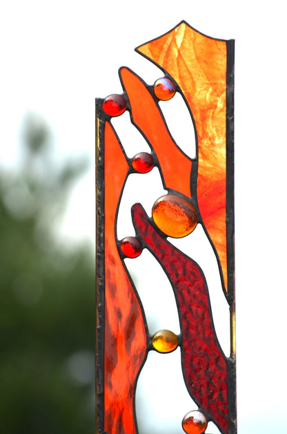 Garden Stake in red and orange stained glass