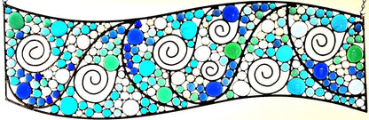 Custom Stained Glass Transom in Blue, Teal, Green, Clear Nuggets