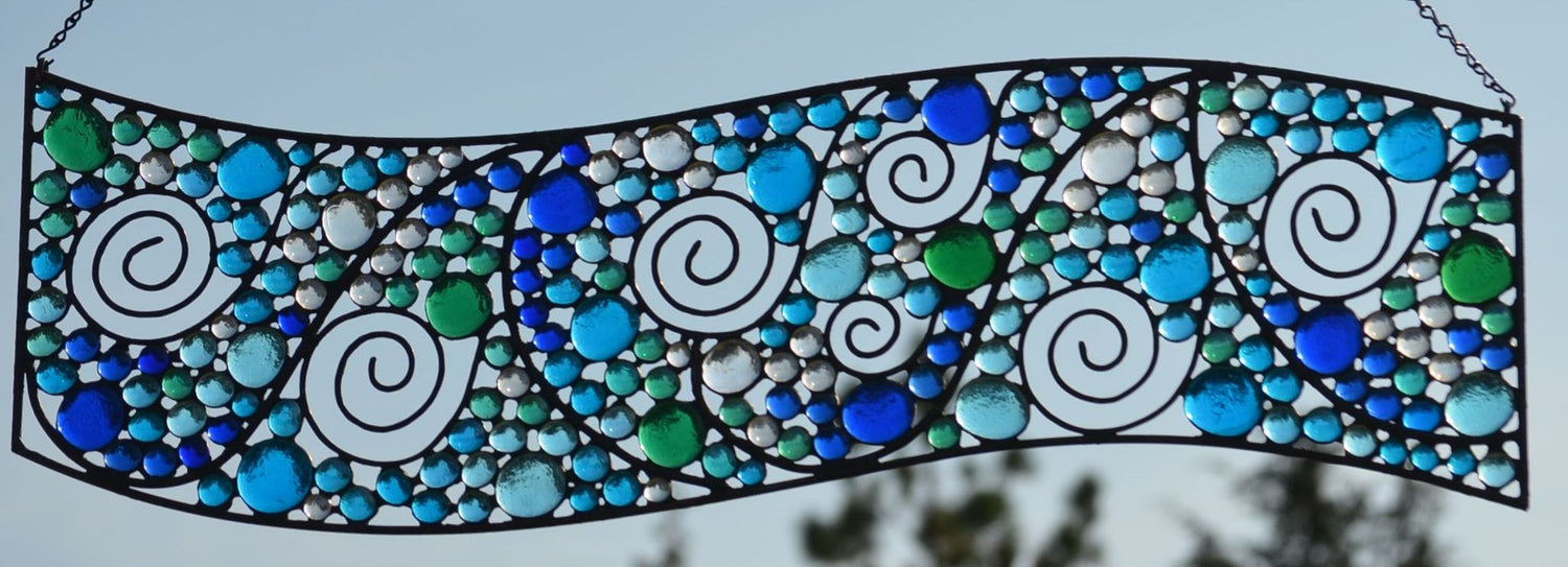 Custom Stained Glass Transom Beach House Stained Glass. &quot;Wave - A&quot;
