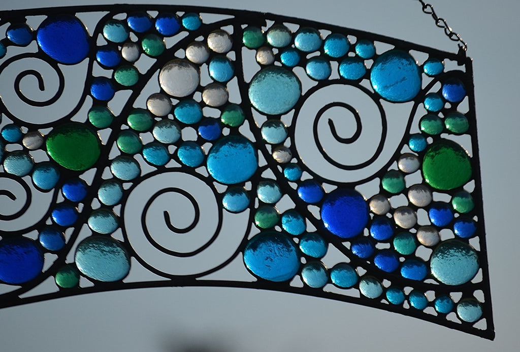 Picture of Custom Stained Glass Transom in Water Colors ' Wave - A' – Windsong ...