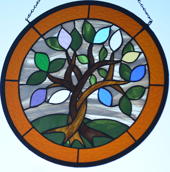 Custom Stained Glass Hanging Art with Birthstone Leaves