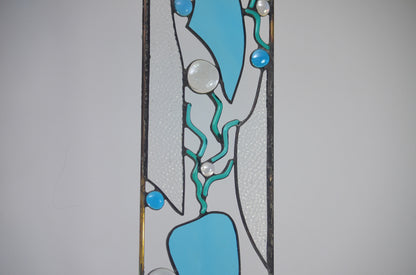Nautical Stained Glass Panel with Ocean Themed Stained Glass Art. &quot;Tidal Pool&quot;
