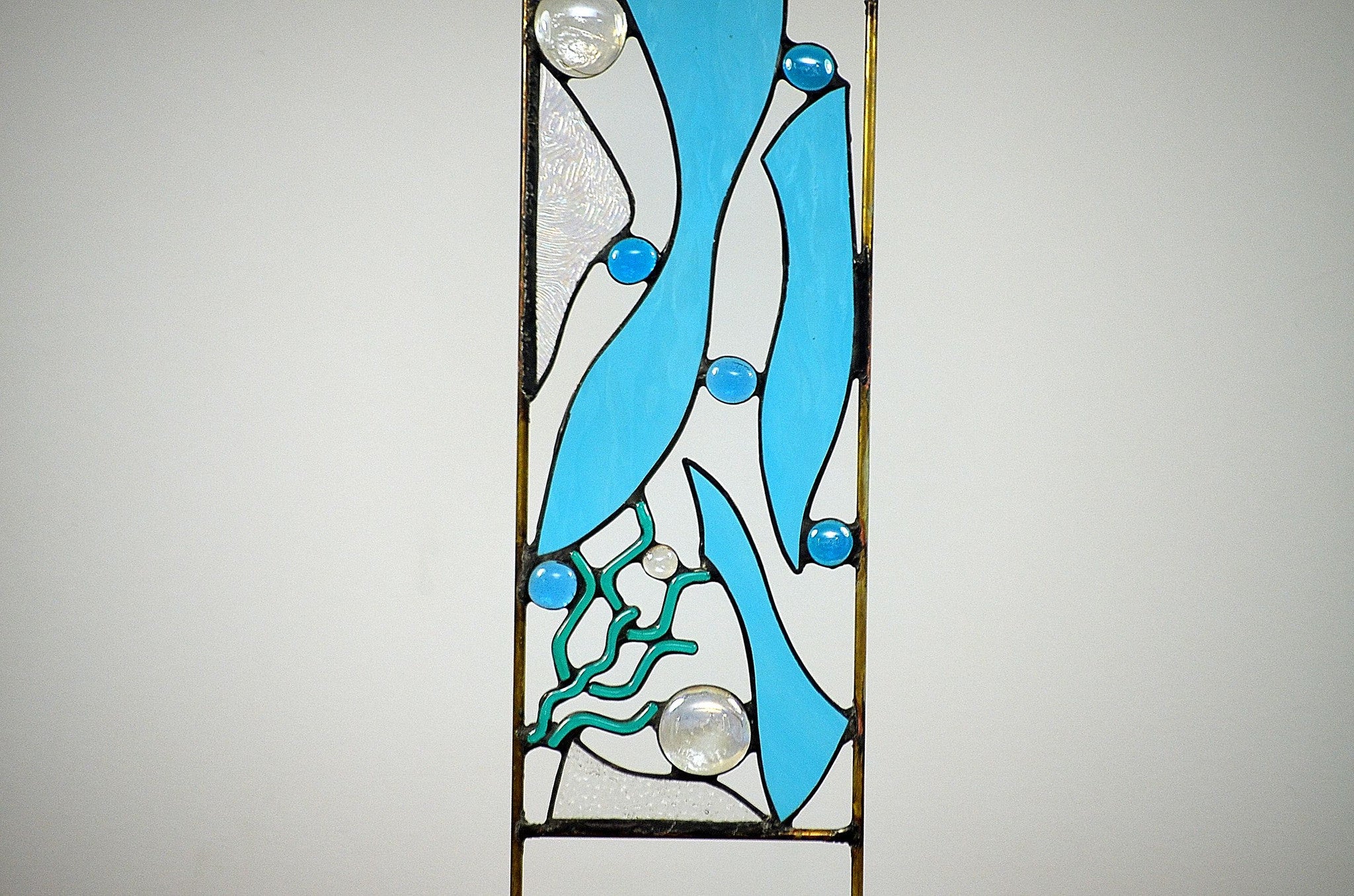 Nautical Stained Glass Panel with Ocean Themed Stained Glass Art. &quot;Tidal Pool&quot;