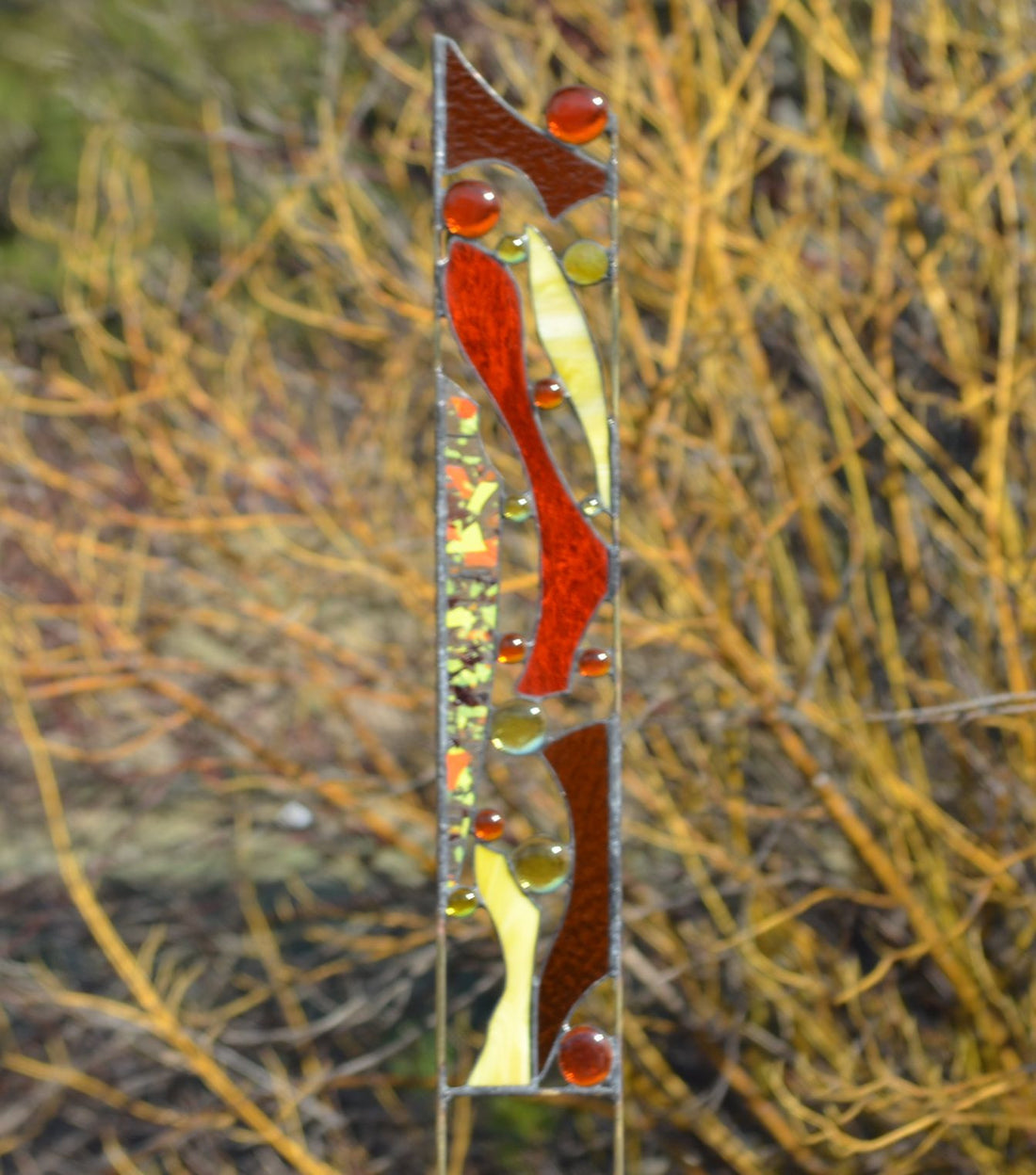 Drought Tolerant Garden Art Stained Glass Stake. &quot;Garden Party&quot;