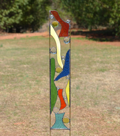 Outdoor Glass Garden Decorating with Stained Glass Garden Art. &quot;Happy Times&quot;