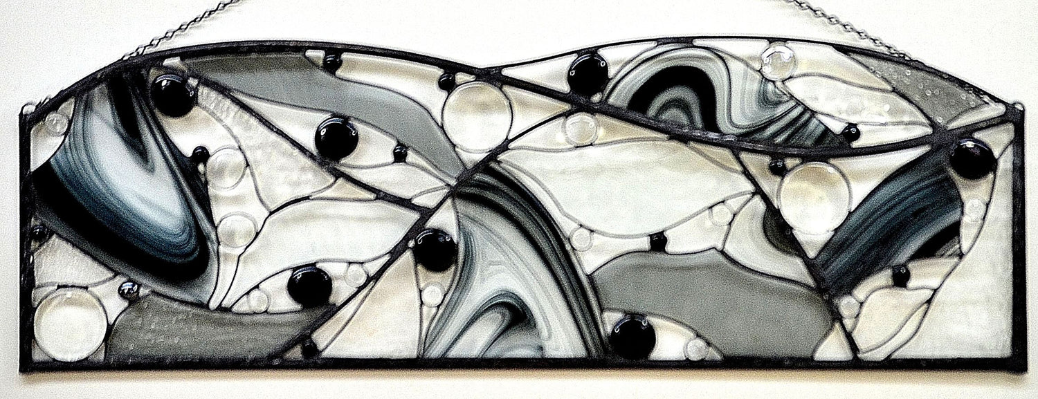 Contemporary Stained Glass Window Metal and Glass Art. &quot;New Worlds&quot;